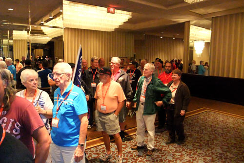 Retirees wating to enter convention floor