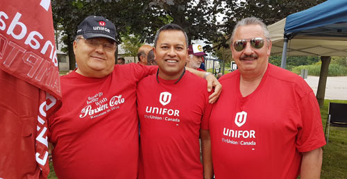 Northstar Protest Doug Berry, Chris Wilski and Arvin Gangwar from Unifor Local 584