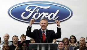Ford CEO Alan Mulally says Ford's gains will continue and he expects the company to be "solidly profitable" by 2011. But he warns that 2010 will be a challenging year for all of the auto industry. (Paul Sancya / Associated Press)