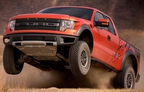 The grille on the Ford F-150 SVT Raptor features a brick-wall pattern emblazoned with the word "Ford." (Ford)