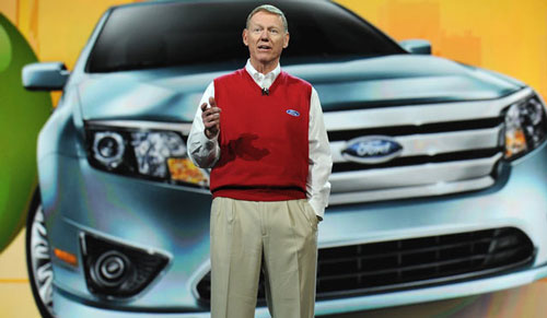 Ford President and CEO Alan Mulally delivers the opening keynote address at the 2010 International Consumer Electronics Show. (Robyn Beck/AFP/Getty Images)