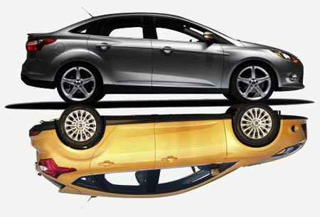 2012 Ford Focus sedan, top, and the hatchback, below (Illustration by Kim Storeygard / The Detroit News)