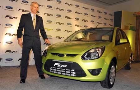Nigel Wark, marketing chief for Ford India, launches the Figo in March. The compact was named Indian Car of the Year in December. (Dibyangshu Sarkar / Getty Images)