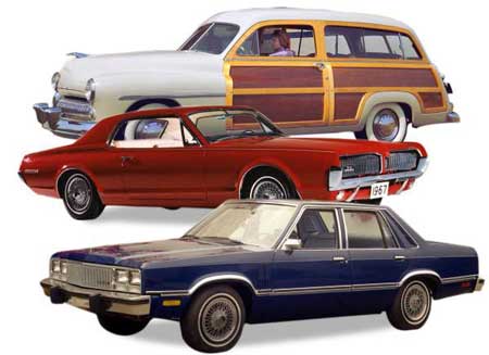 Mercury once was beloved as a stylish and powerful ride. From the top: 1949 Mercury Wagon, 1967 Cougar and 1978 Mercury Zephyr. (Ford Motor Co.)