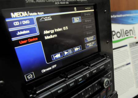 A Ford Sync display model runs Pollen.com's app, on Wednesday at Ford's Ford Research and Innovation Center in Dearborn. (Steve Perez / The Detroit News)