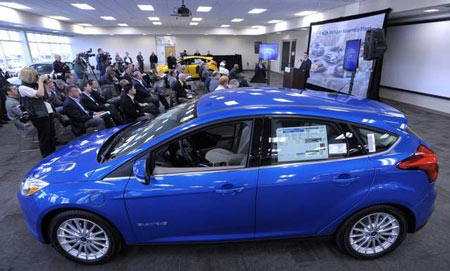 The Focus Electric, above, is one of six electrified vehicles in Ford’s portfolio: There are also the C-Max and Fusion hybrids, C-Max and Fusion Energi plug-in hybrids and Lincoln MKZ Hybrid. (Todd McInturf / The Detroit News