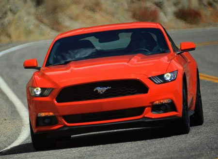 The 2015 Mustang corners like a champ, with a sleek front end that has taken on a European feel. (Ford)