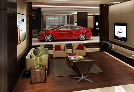 Lincoln will debut dealerships which look more like a high-scale home than a place to buy cars, featuring tea rooms and big screen televisions that allow buyers to customize their own vehicle. (Lincoln)