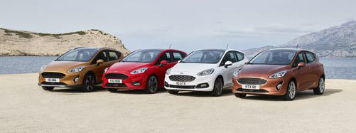 The next-generation Ford Fiesta unveiled Tuesday has four trim levels, from left: the Active crossover, ST Line, Vignale and Titanium.