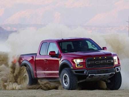 The Ford Raptor tears up the 50-mile Borrego Desert course with 4-wheel-traction and versatile Fox sports shocks.