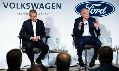 VW CEO Herbert Diess and Ford CEO Jim Hackett formally announced their companies' partnership in July 2019.